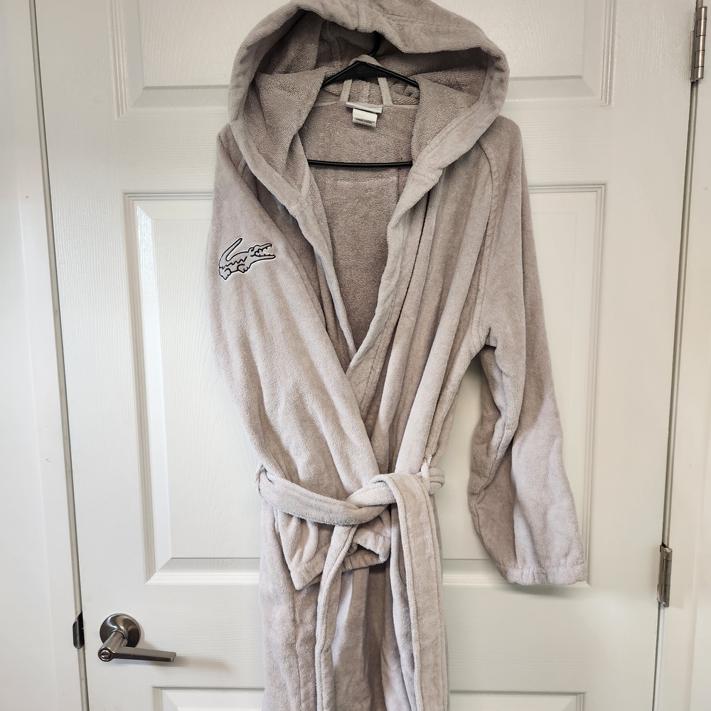 Lacoste Hooded Terry Robe in Light Gray